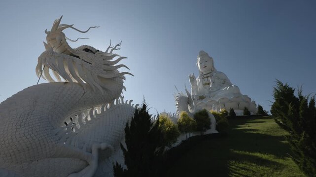 View of dragon and Guan Yin at Wat Huay Pla Kang