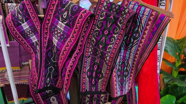 A close-up of the traditional Sulayau attire from the Murut tribe in Sabah. This intricate fabric is expertly hand-woven, showcasing rich cultural heritage and craftsmanship.