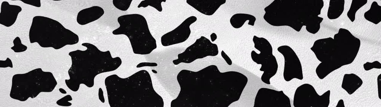 Trendy Black and White Cow Print Background with Shimmering Silver Dust