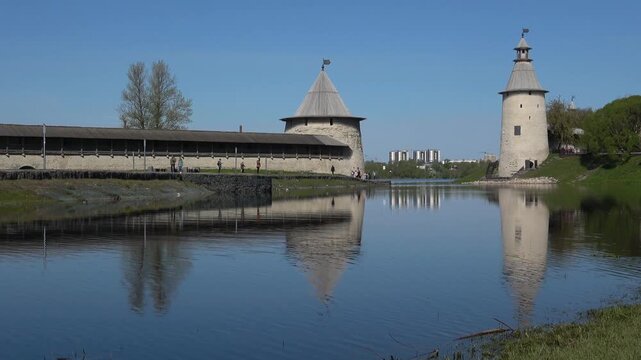 May day on the Pskov River near the Pskov Kremlin. Russia
