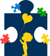 World autism awarness day illustration. Puzzle, pieces, child vector isolated.