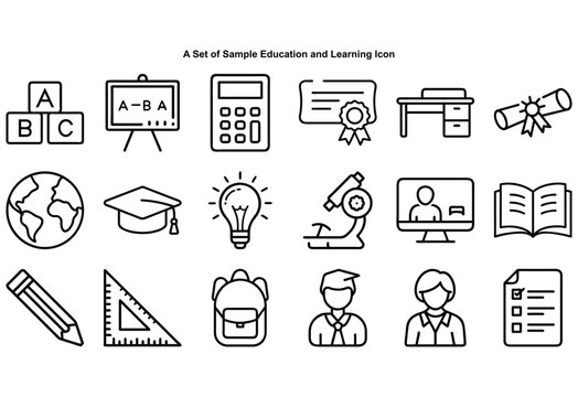 Set of black line education and learning ABC blocks