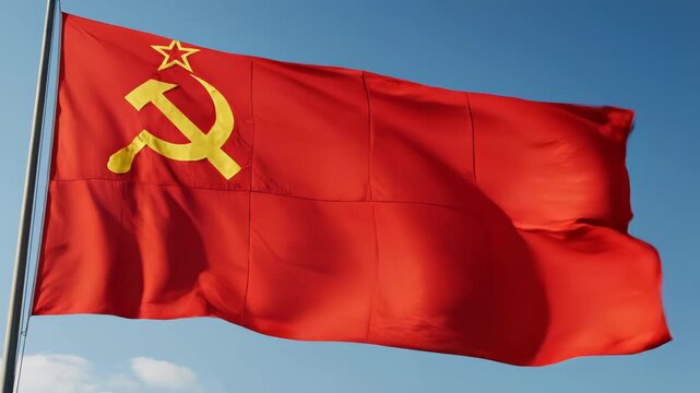 Red flag with hammer and sickle waving