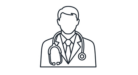 Fototapeta premium Doctor Icon with Stethoscope. Medical Professional Outline Symbol for Healthcare, Physician, and General Medicine Services.