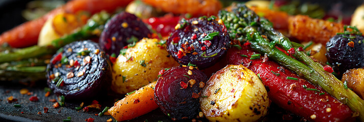 Colorful roasted vegetables brushed with herbs and spices for a delightful feast