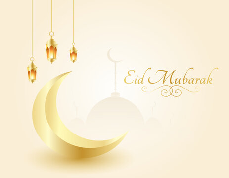Minimal Eid Mubarak Design with Golden Crescent