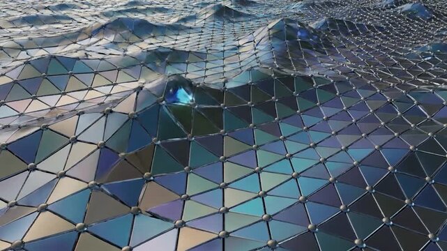 Futuristic abstract llic mesh surface undulates like liquid waves.