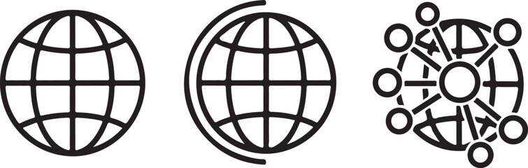 Three Globe and Network icons. Editable Line Vector.