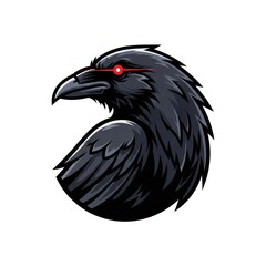 Obraz premium Cartoon-style illustration, a raven with glowing red eyes, against a white backdrop