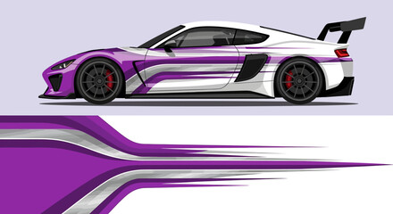 Sleek purple and white race car with dynamic lines and high speed design. © AhzaArdiansyah