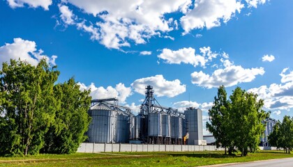 Obraz premium Industrial Grain Storage Facility with Metal Silos