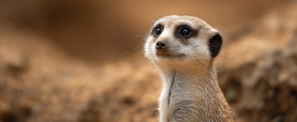 Fototapeta premium meerkat stands alert on sandy ground eyes filled with focused curiosity and quiet watchfulness