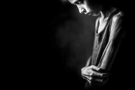 Close-up of malnourished child's arm highlighting health crisis.