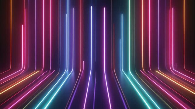 Futuristic looping multiple thin laser lines stacking vertically glowing gradient hues clean futuristic design seamless surreal ambience cascading softly cinematic loop