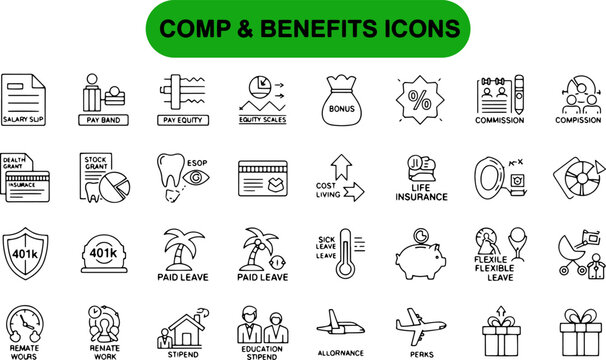 Collection of Simple Line Icons Representing Benefits.