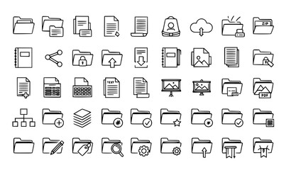 Files and folders bold stroke line icon set for archive, documents, and attachments © MstNadiya