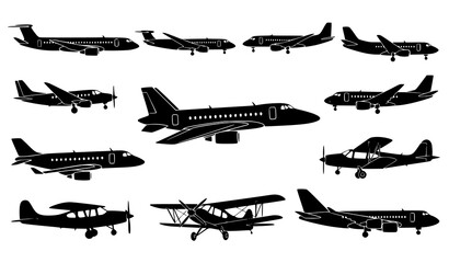 Airplane silhouette collection vector set isolated on white background © MstNadiya