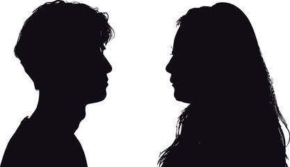 Man and woman face to face silhouette isolated on white background, side profile couple portrait, romantic relationship concept and human emotion vector illustration © MdAl