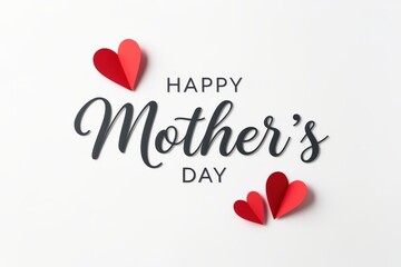 Happy mother's day card with red paper hearts on white background