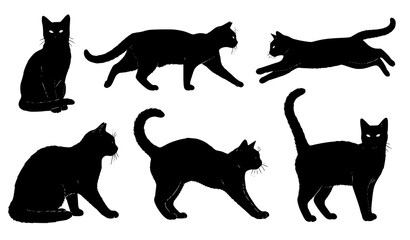 Realistic cat silhouettes vector set isolated on white background