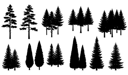 Fototapeta premium Pine and spruce tree silhouettes vector collection isolated on white background
