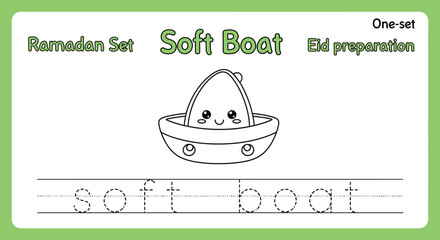 Cute Soft Boat Coloring Page for Kids Ramadan Eid Preparation