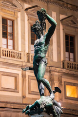 Benvenuto Cellini's bronze sculpture "Perseus with the Head of Medusa" in Florence, a Mannerist masterpiece of dramatic mythology. Firenze,Italy 04.01.2026
