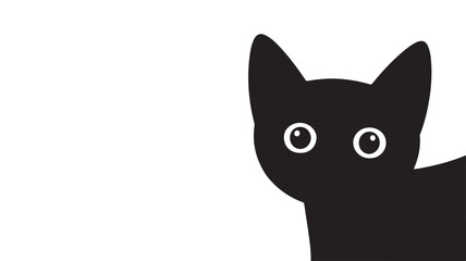 Obraz premium Black cat silhouette with wide eyes in minimalist style on white background for pet branding