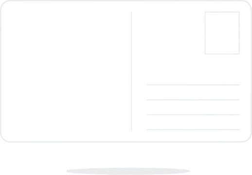 Blank postcard back template shows address lines and a stamp box outline.