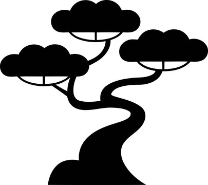 Traditional Japanese Bonsai Tree Silhouette Vector Illustration