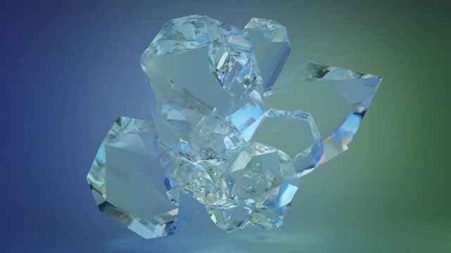 Abstract crystalline structure with multifaceted geometric shards reflecting light with a soft gradient background