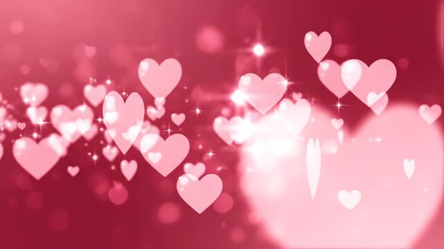 Pink hearts and sparkles on red background