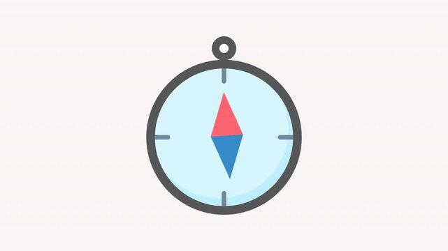 Animated compass icon with rotating magnetic needle pointing to North, symbolizing navigation, direction and travel, isolated on 4K transparent background.