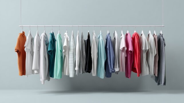 Clothing rack with colorful garments minimal fashion retail display
