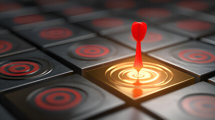 Obraz premium Red dart hitting golden target achieving business success