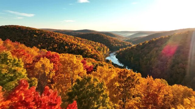 Aerial View of Colorful Autumn Foliage in Pennsylvania