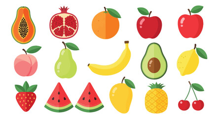 Colorful collection of various fresh fruits arranged in a flat design