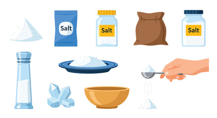 Various representations of salt packets jars piles and dispensing methods