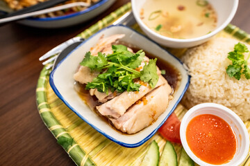 Hainanese Chicken Rice with Chili Sauce and Clear Soup &ndash; Authentic Southeast Asian Cuisine
