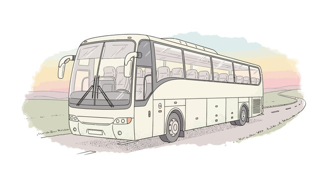 White Tourist Coach Bus Illustration.