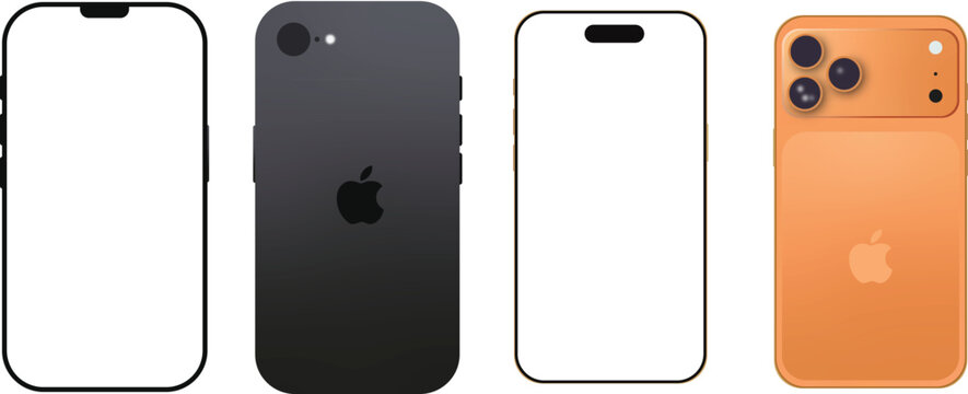 iPhone 17 Pro, iPhone 16 Smartphone mockup Template. Apple iPhone 17 Pro Max and 16 mobile phone blank display mockup. Realistic smartphone mockup with multiple views and blank screen

