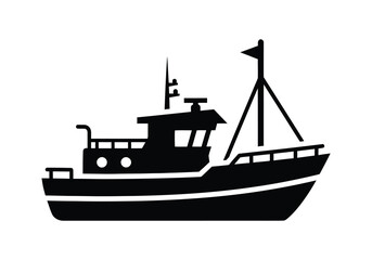 Obraz premium Fishing boat silhouette on white background ship vessel