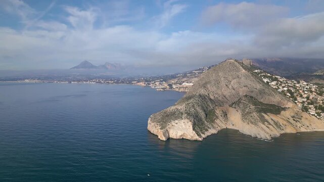 Scenic aerial view of albir bay with serra gelada