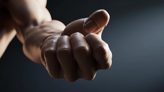Close-up of outstretched hand reaching forward in dramatic lighting