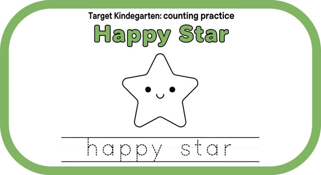 Happy Star Counting Practice for Kindergarten - Cute Kawaii Star Character
