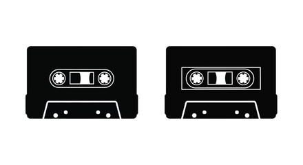 Obraz premium Two vintage cassette tapes displayed in a stark black silhouette