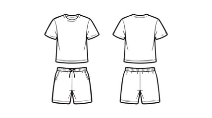 Naklejka premium Vector graphic illustration of a comfortable blank t-shirt and shorts set, meticulously showcasing both front and back views for versatile apparel design templates and mockups.