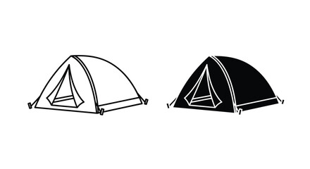 Two camping tents in contrasting designs a black outline silhouette © MDALTUFHOSAIN