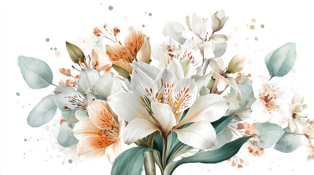 watercolor botanical Lilly flowers texture template background.Elegant wedding invitation card background . Minimal hand painted Design for wedding or Valentine's Day