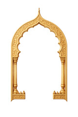 Ornate Golden Archway with Intricate Carvings and Pillars on transparent background, Islamic concept